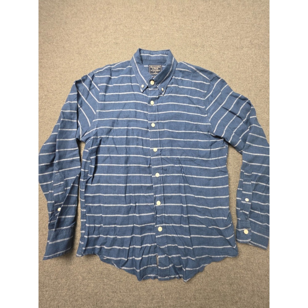 Abercrombie & Fitch Linen Shirt Men S Blue White Striped Long Sleeve Button Down